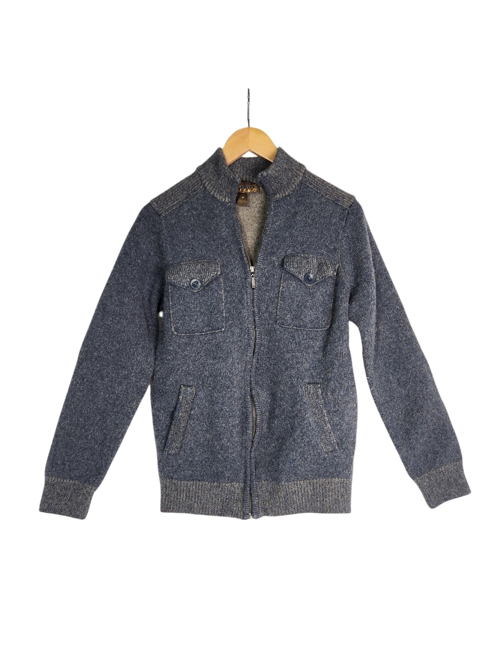 Pronto Uomo Blue 100% Wool Heavy Knit Full Zip Sweater Shacket Grey Blue M/S